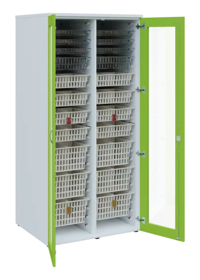 EUROMEDICA S - 90 skříň léková boxová, 2-dveřová/prosklená, 1950x900x735, korpus bílý, dvířka jarní zeleň